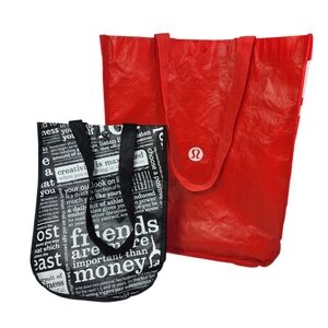 Lululemon Reusable Shopping Tote Bag Set (Lot of 2) - Red & Black Typography